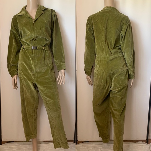 Avail Limited! Vintage 60s Saks Fifth Avenue Moss Green Velvet Jumpsuit